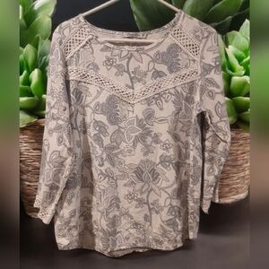 Elena Baldi 100% Linen Made In Italy Womans Blue White Floral Shirt Small